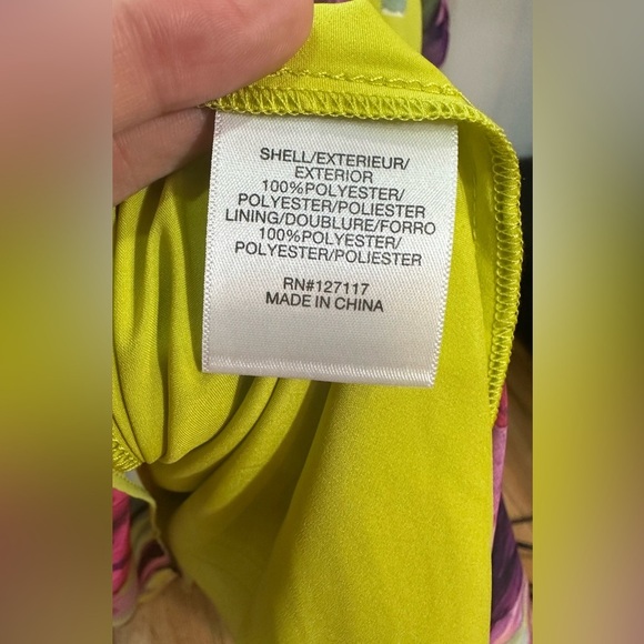 NWT Badgley Mischka Floral Ruffle V Neck Gown Purple Yellow Green 8 - Picture 13 of 16